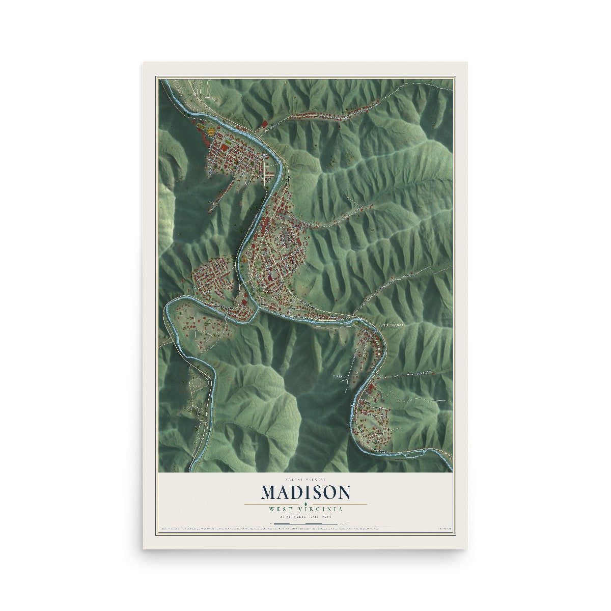 Map of Madison, West Virginia, 12 x 18 inch unframed archival matte print