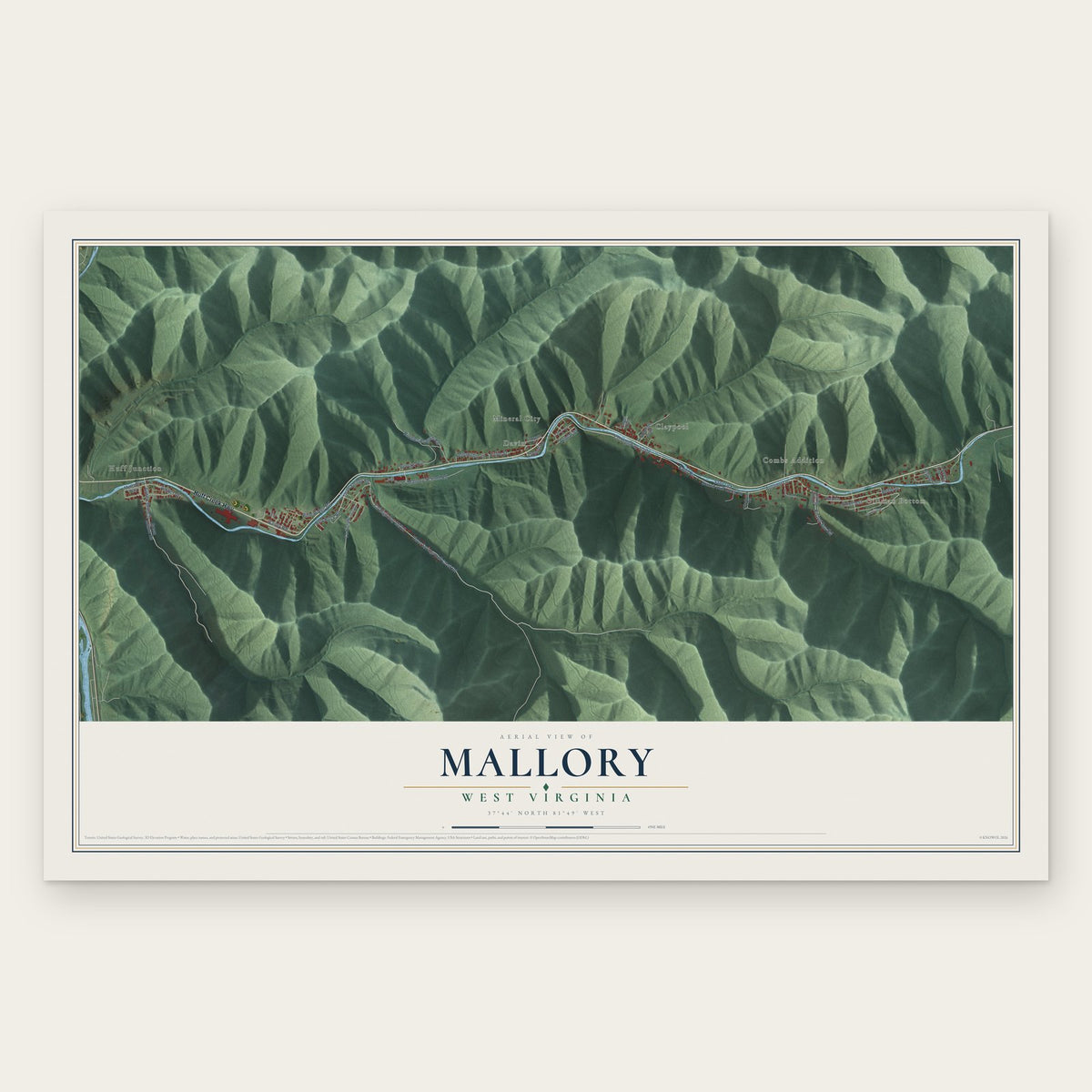 Mallory, West Virginia map print, the full design