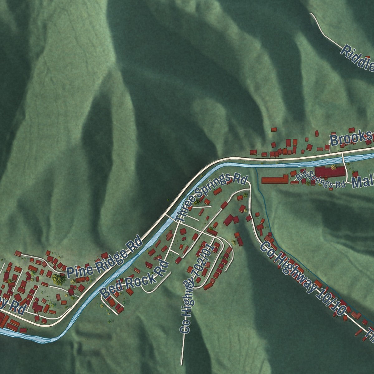 Close-up of the map of Mallory, West Virginia print showing street and building detail