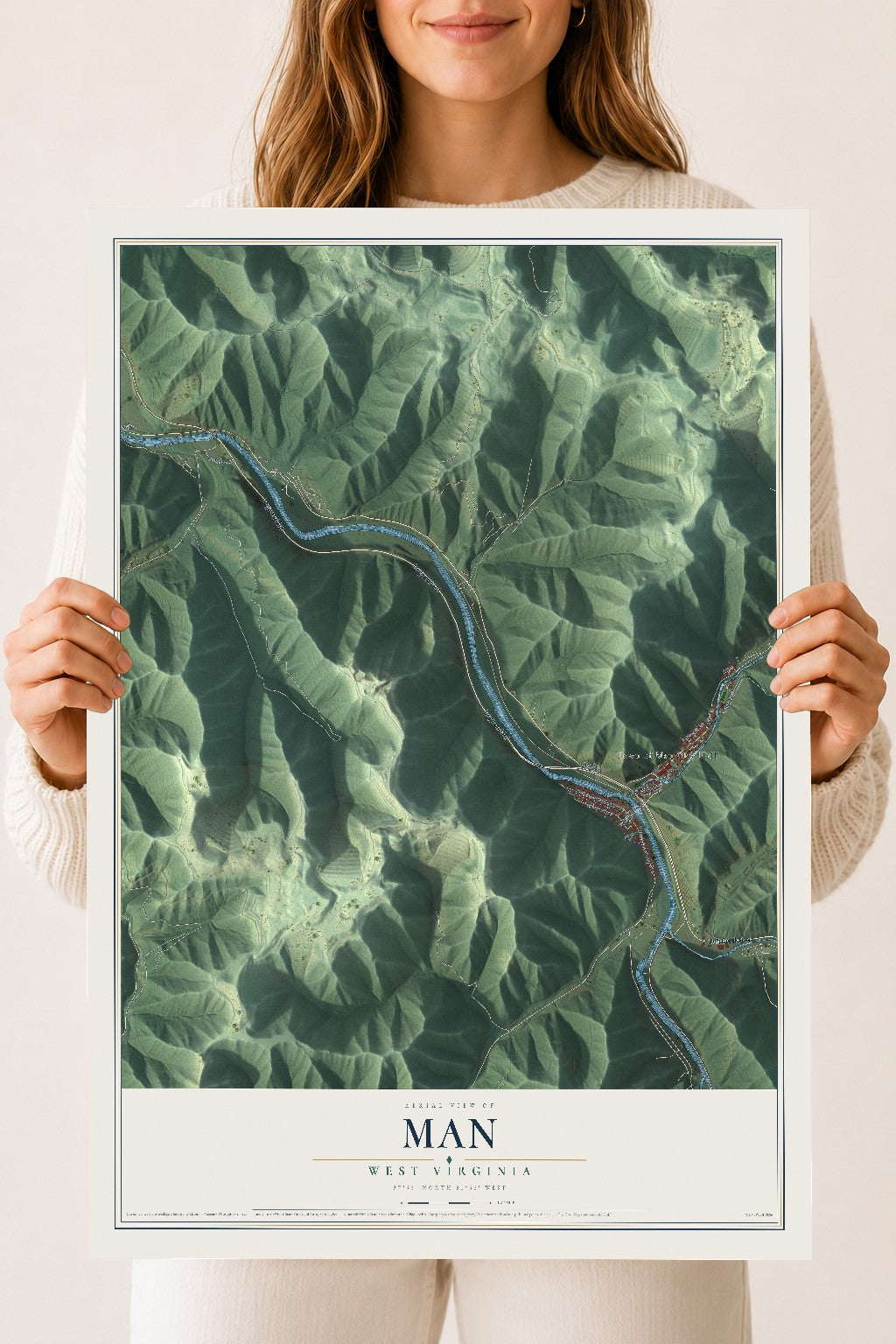 Map of Man, West Virginia, 18 x 24 inch unframed archival matte print