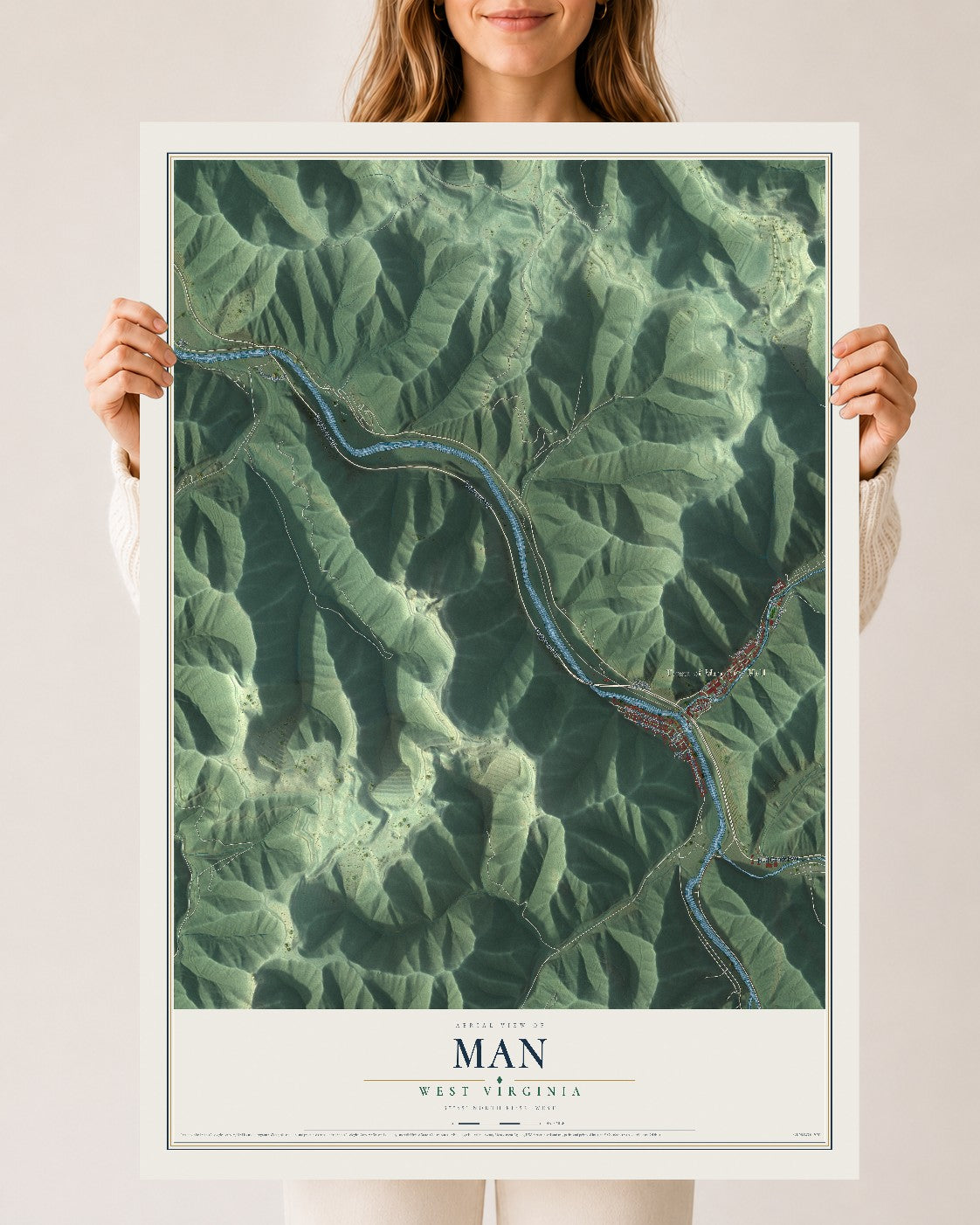 Map of Man, West Virginia, 24 x 36 inch unframed archival matte print