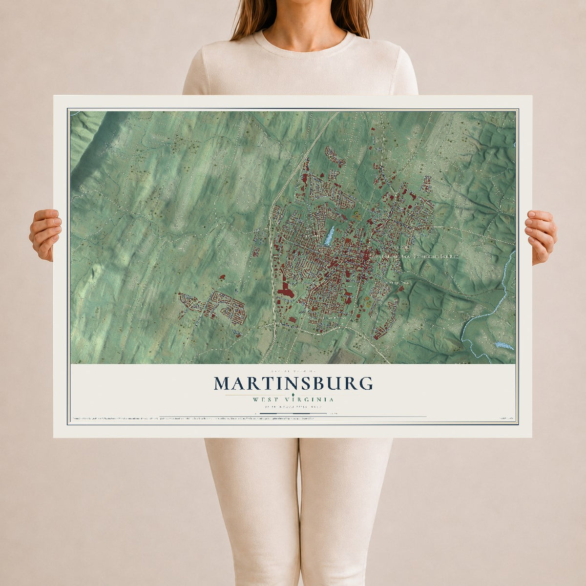 Map of Martinsburg, West Virginia, 24 x 36 inch unframed archival matte print