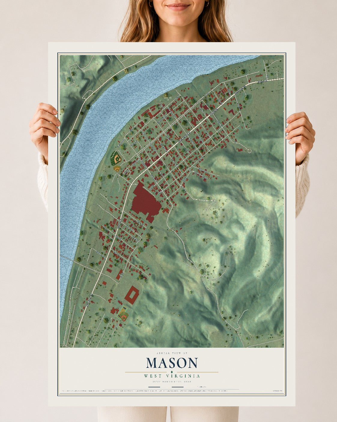 Map of Mason, West Virginia, 24 x 36 inch unframed archival matte print