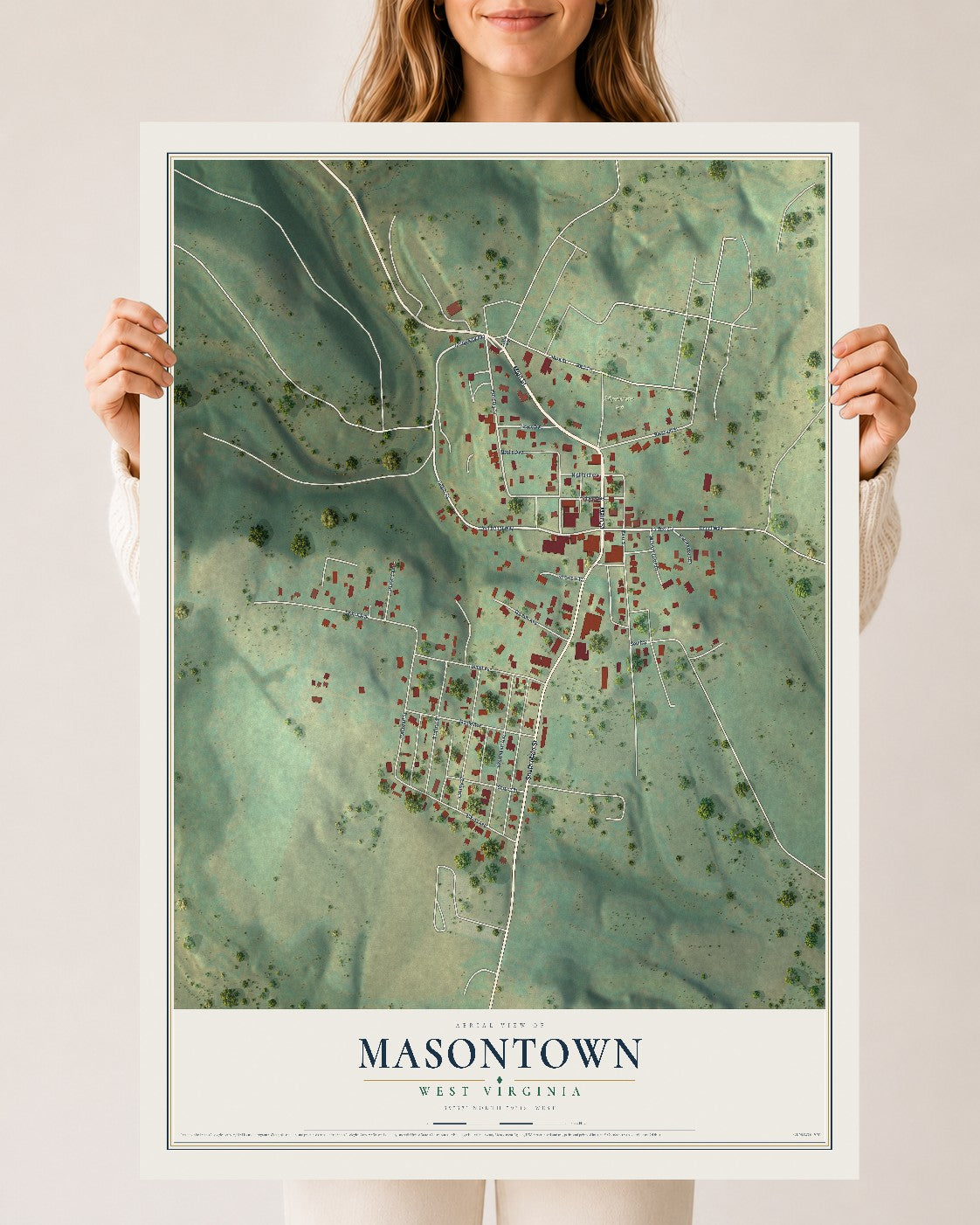 Map of Masontown, West Virginia, 24 x 36 inch unframed archival matte print