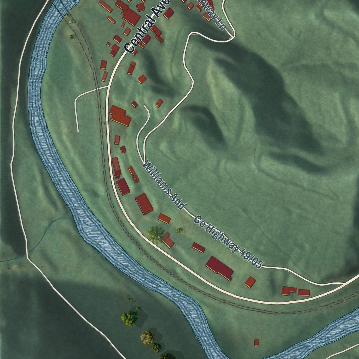 Second close-up of the map of Matewan, West Virginia print showing more streets and buildings