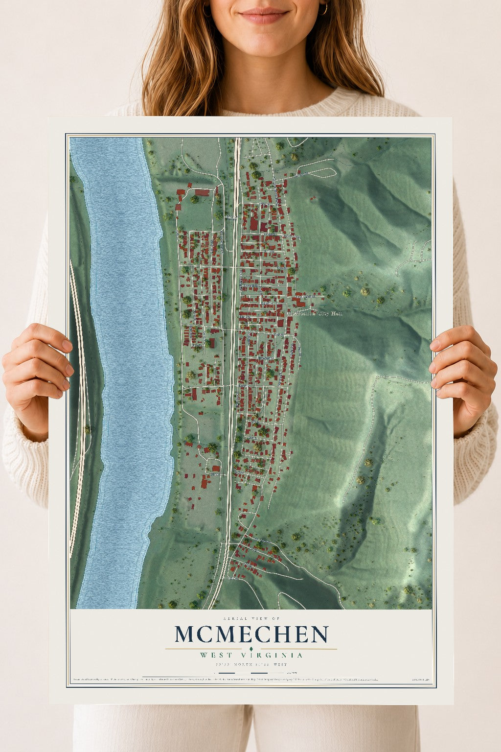 Map of McMechen, West Virginia, 18 x 24 inch unframed archival matte print