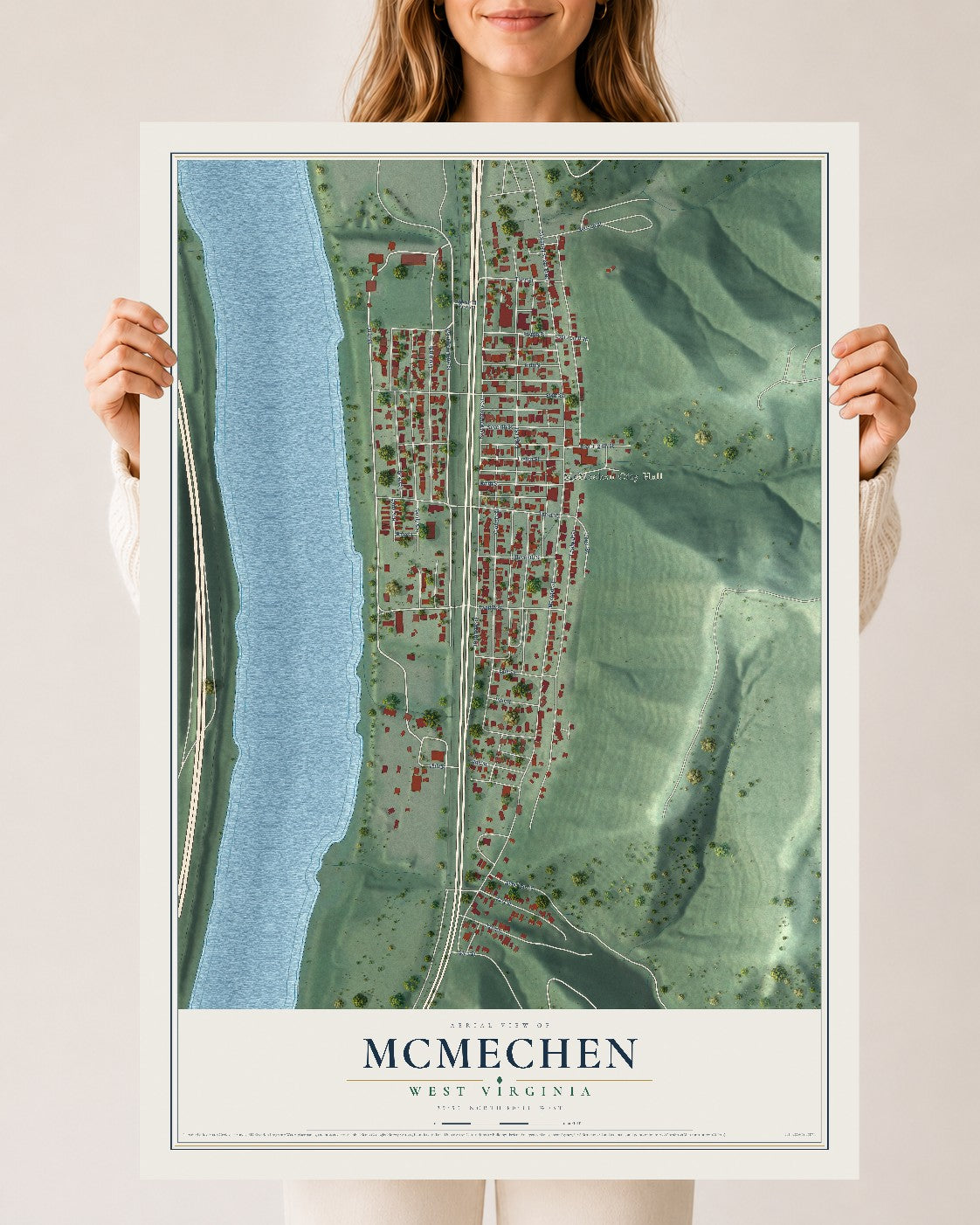 Map of McMechen, West Virginia, 24 x 36 inch unframed archival matte print