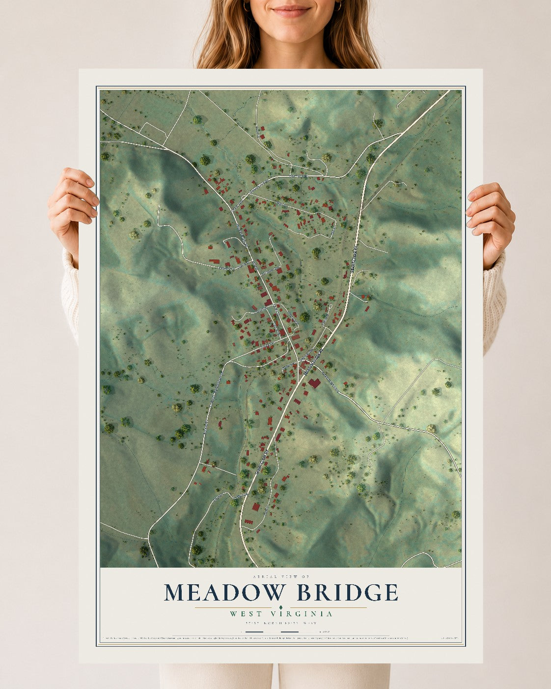 Map of Meadow Bridge, West Virginia, 24 x 36 inch unframed archival matte print