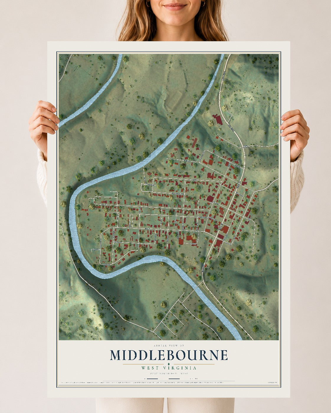 Map of Middlebourne, West Virginia, 24 x 36 inch unframed archival matte print