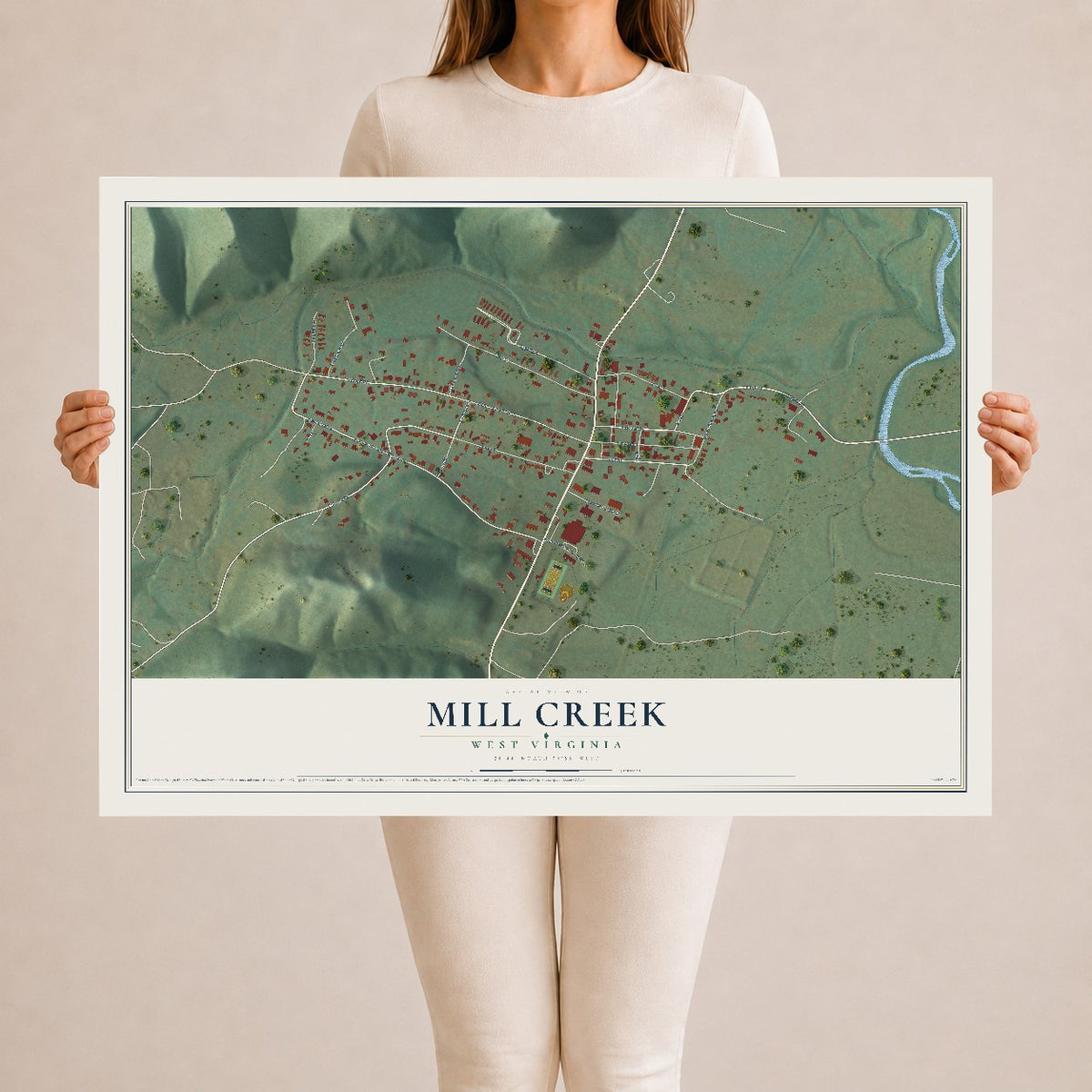 Map of Mill Creek, West Virginia, 24 x 36 inch unframed archival matte print