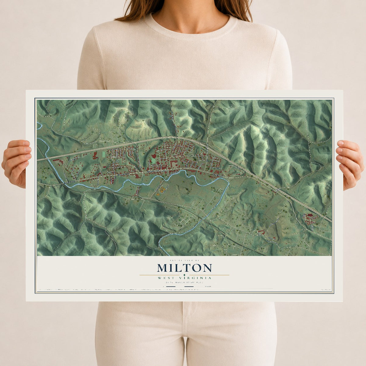Map of Milton, West Virginia, 12 x 18 inch unframed archival matte print