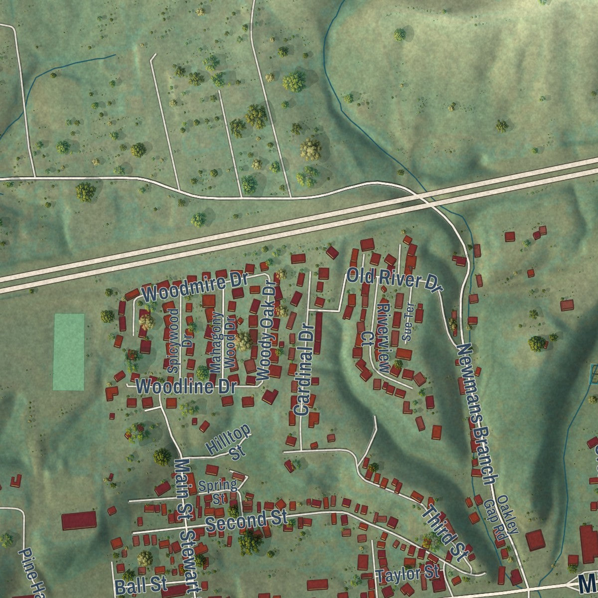 Second close-up of the map of Milton, West Virginia print showing more streets and buildings