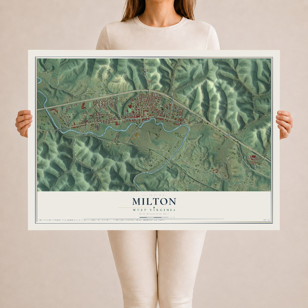 Map of Milton, West Virginia, 24 x 36 inch unframed archival matte print