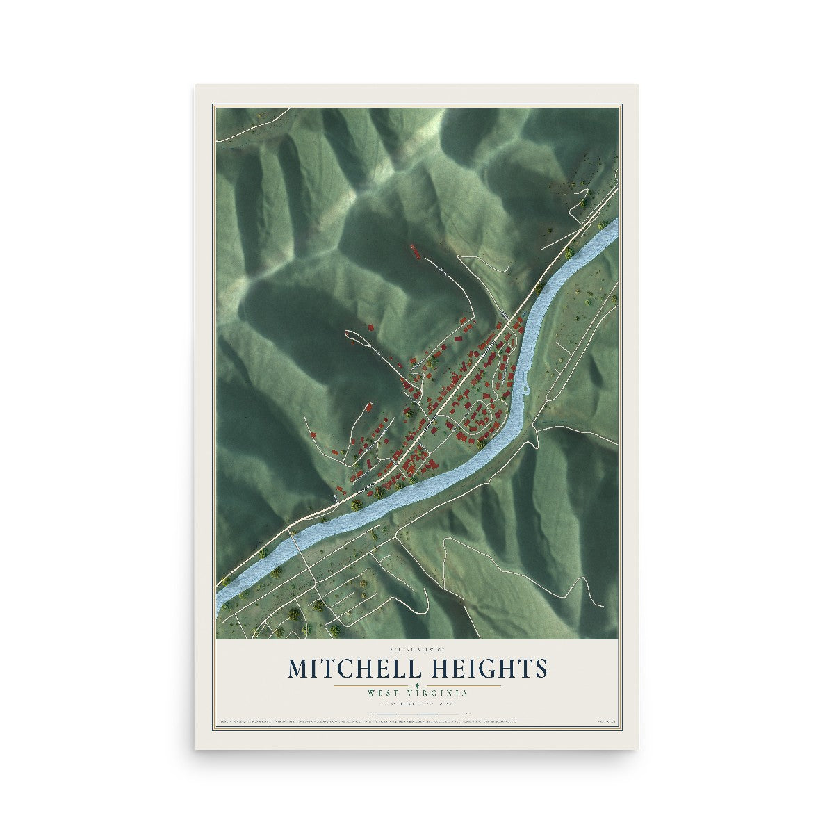Map of Mitchell Heights, West Virginia, 12 x 18 inch unframed archival matte print