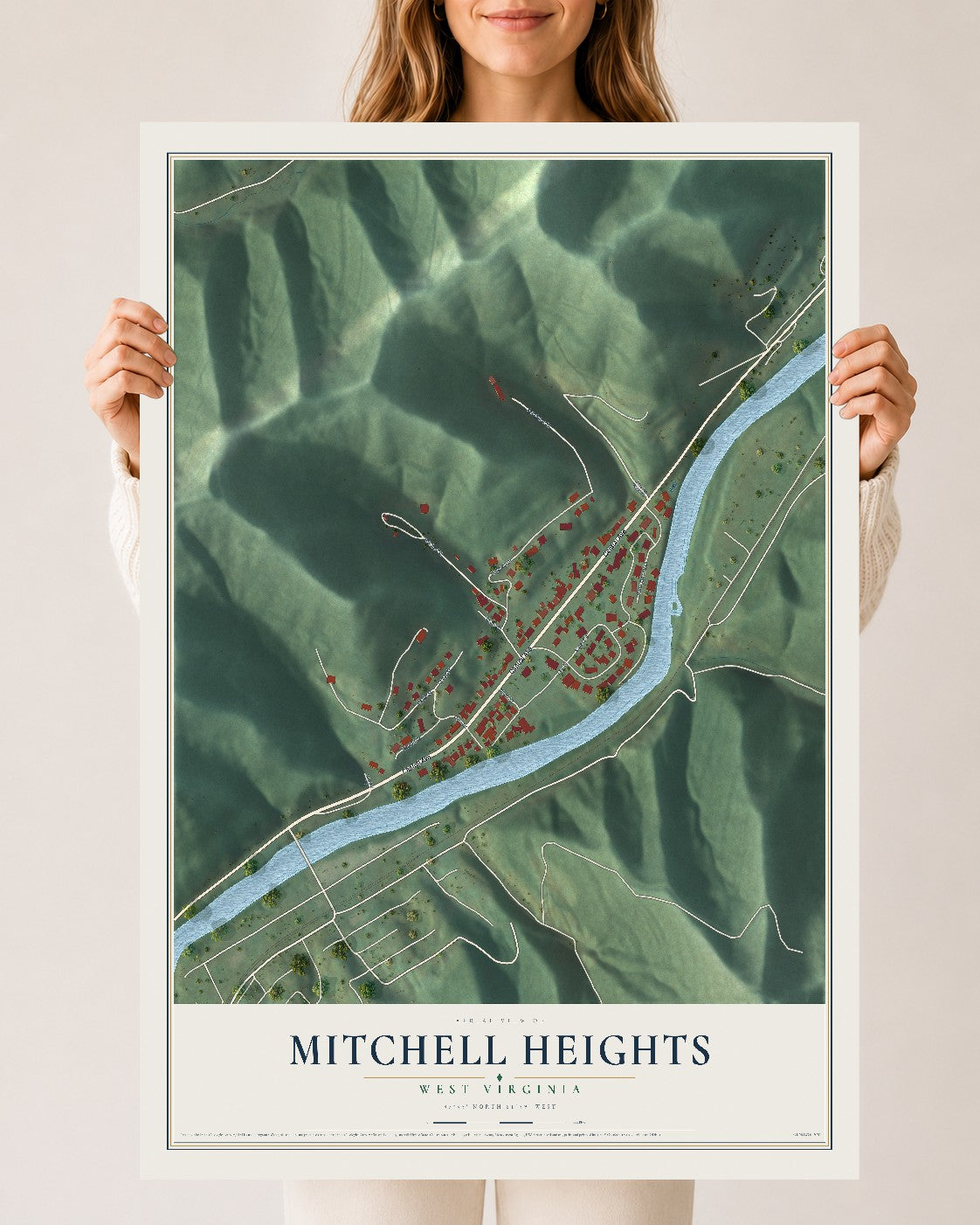 Map of Mitchell Heights, West Virginia, 24 x 36 inch unframed archival matte print