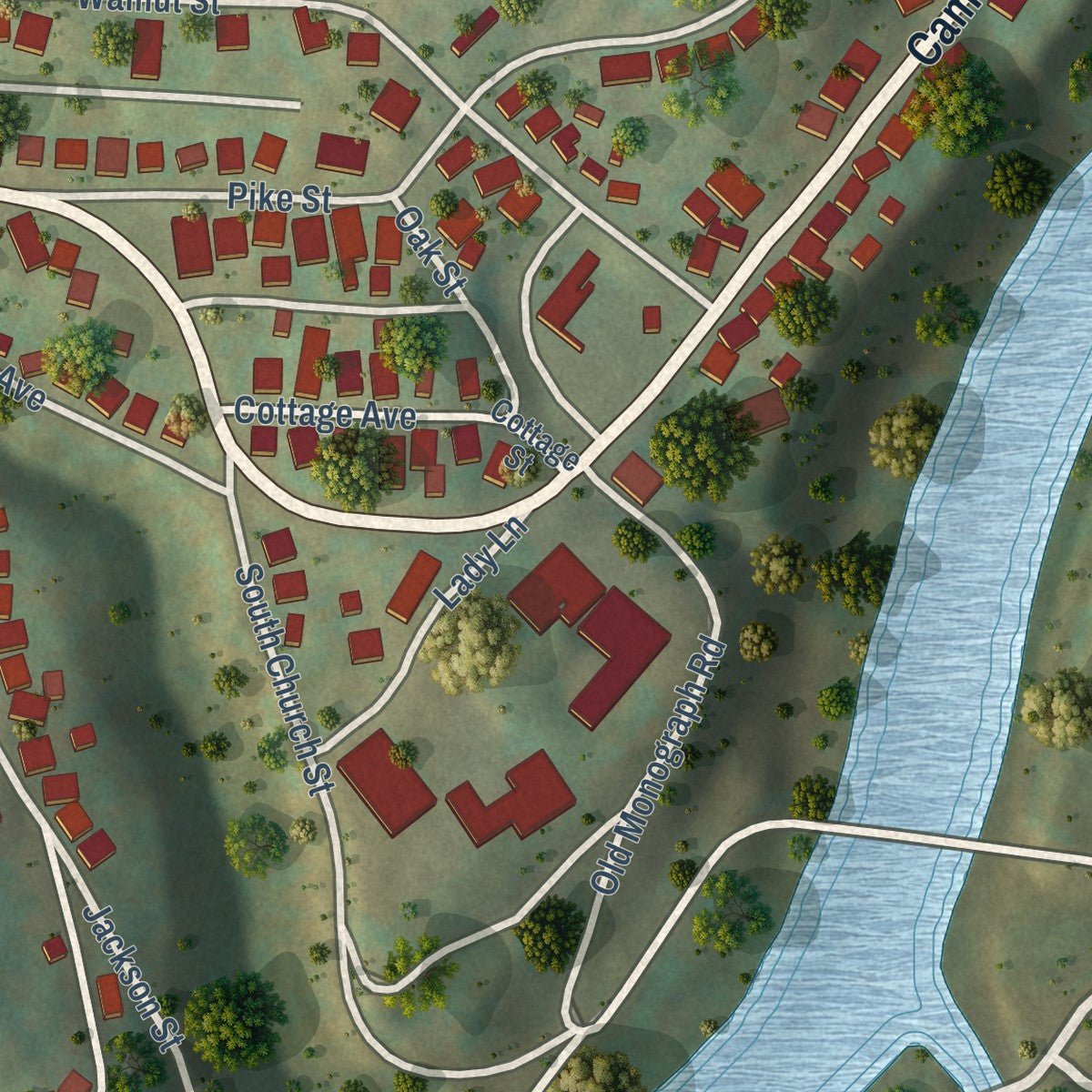 Close-up of the map of Monongah, West Virginia print showing street and building detail