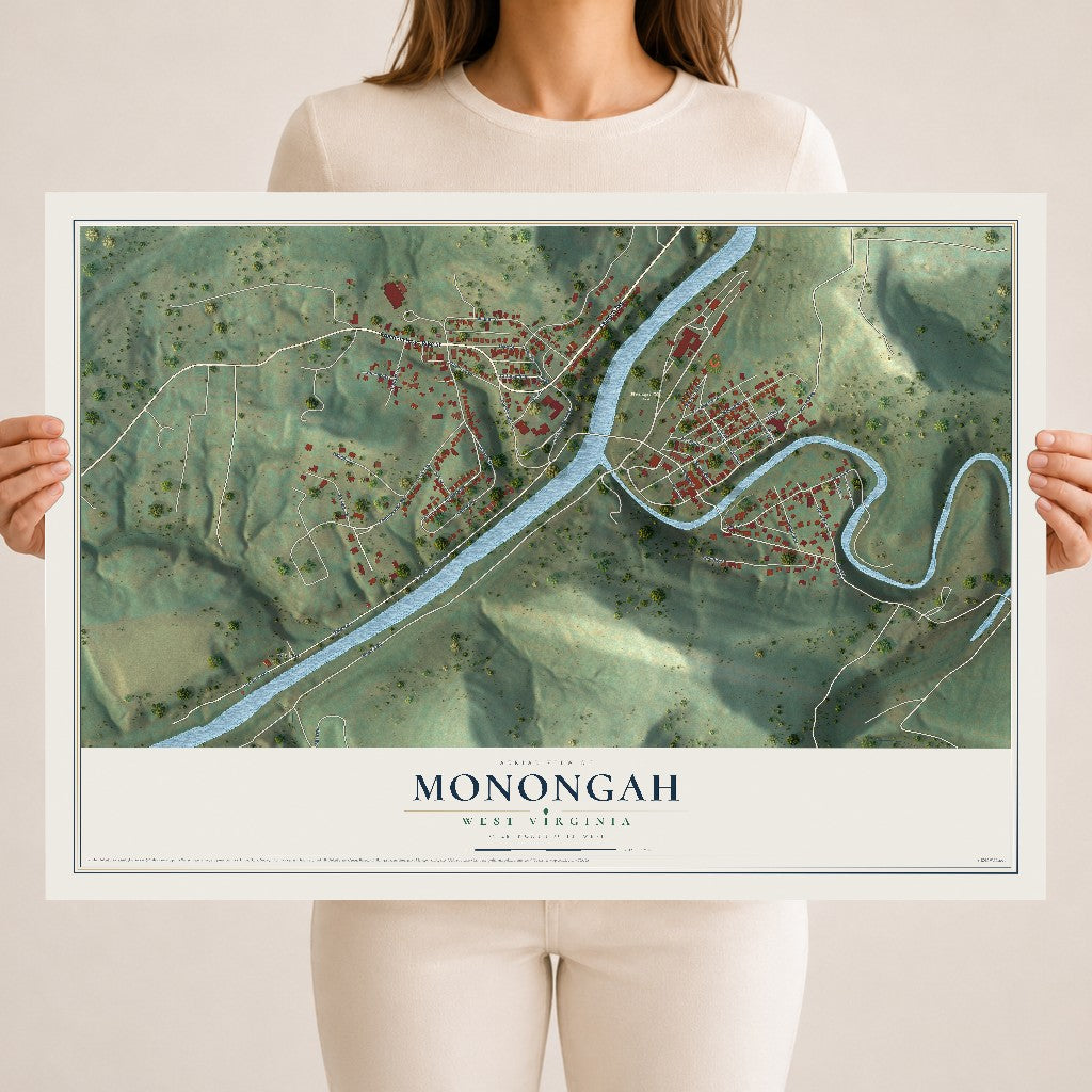 Map of Monongah, West Virginia, 18 x 24 inch unframed archival matte print
