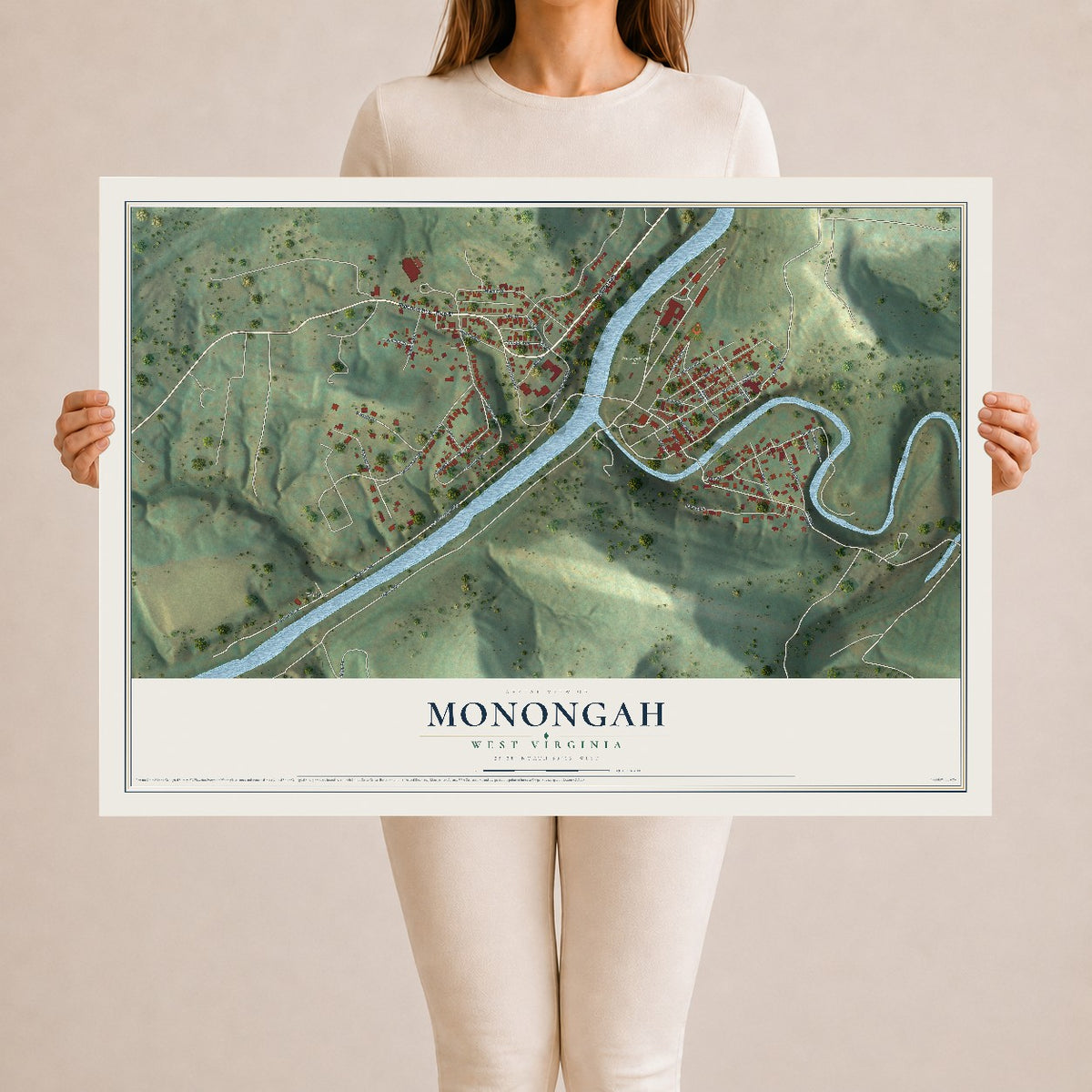 Map of Monongah, West Virginia, 24 x 36 inch unframed archival matte print