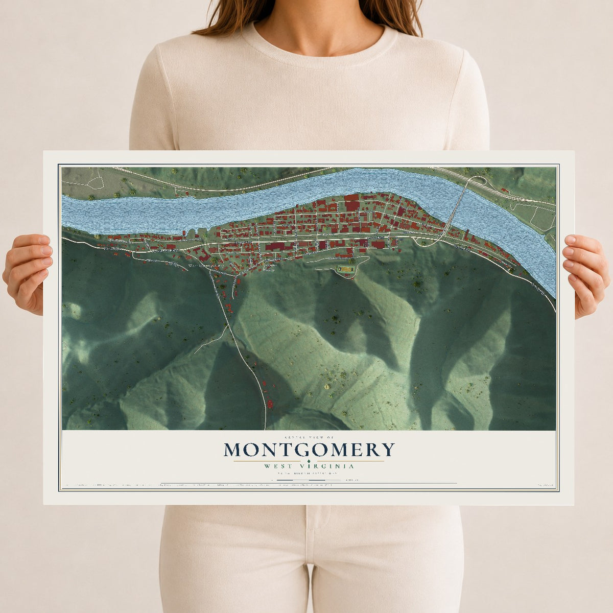 Map of Montgomery, West Virginia, 12 x 18 inch unframed archival matte print