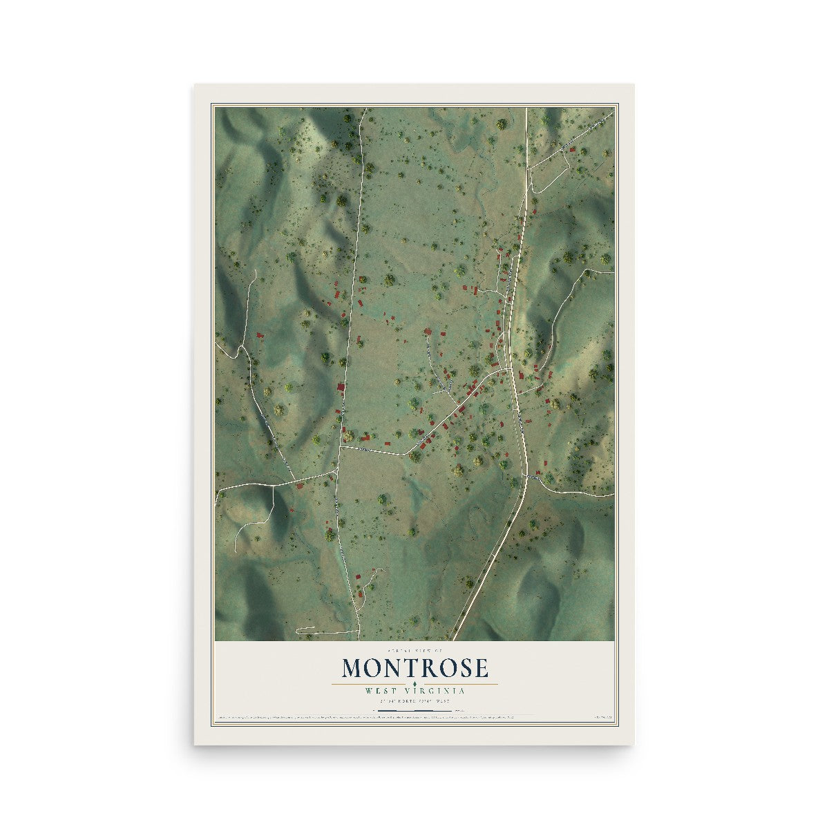 Map of Montrose, West Virginia, 12 x 18 inch unframed archival matte print
