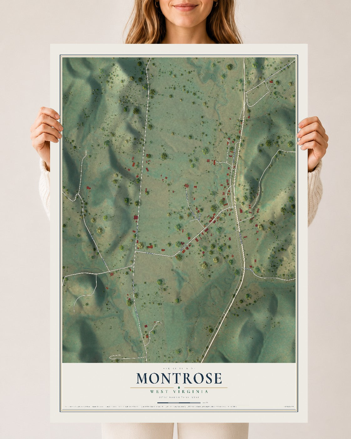 Map of Montrose, West Virginia, 24 x 36 inch unframed archival matte print