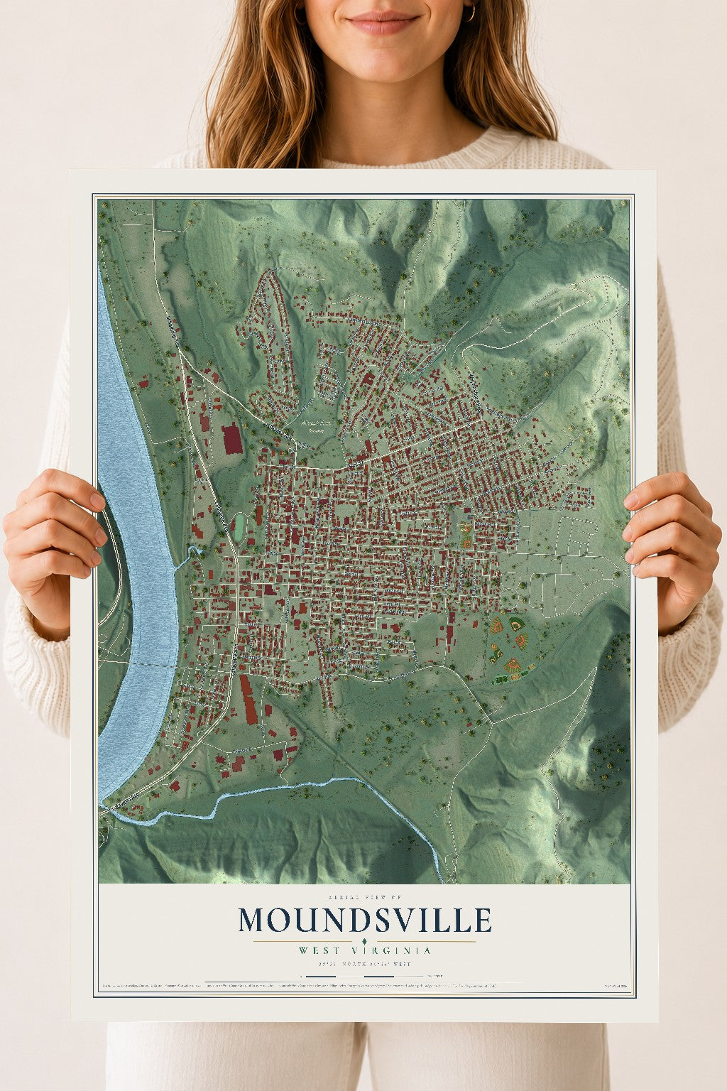 Map of Moundsville, West Virginia, 18 x 24 inch unframed archival matte print
