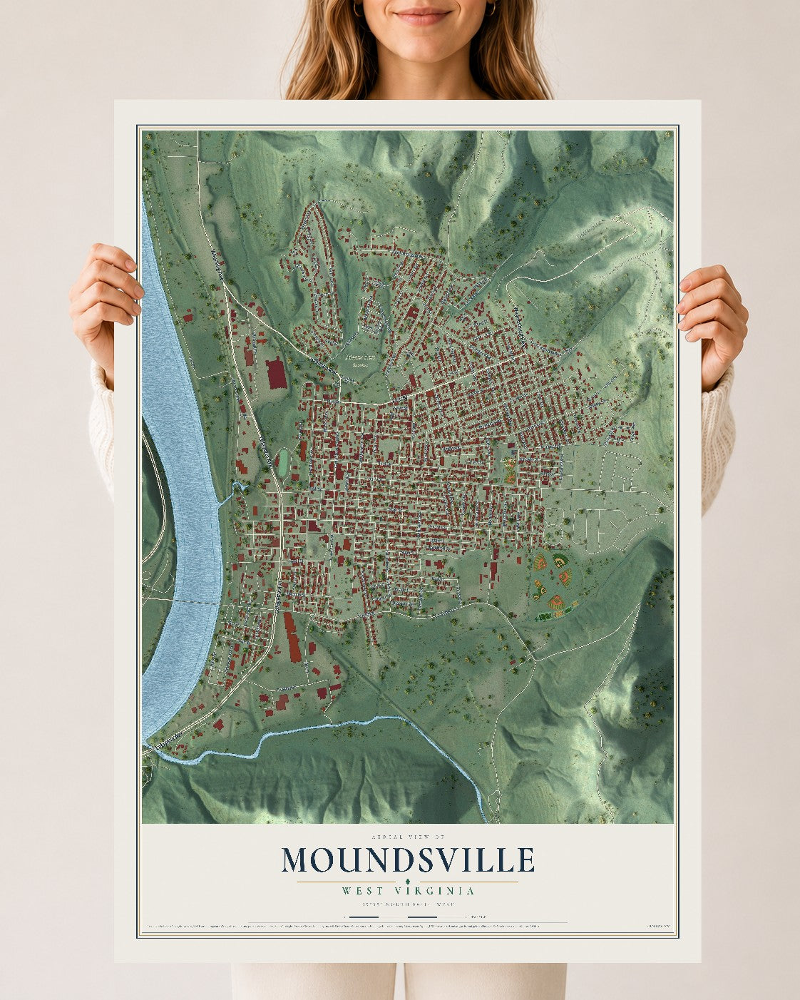 Map of Moundsville, West Virginia, 24 x 36 inch unframed archival matte print