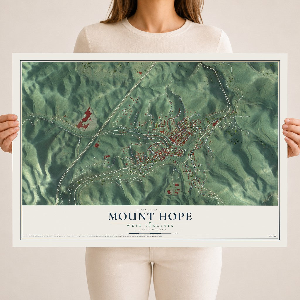 Map of Mount Hope, West Virginia, 18 x 24 inch unframed archival matte print