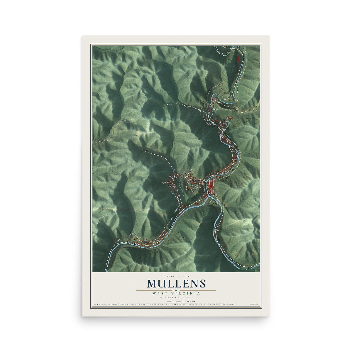 Map of Mullens, West Virginia, 12 x 18 inch unframed archival matte print