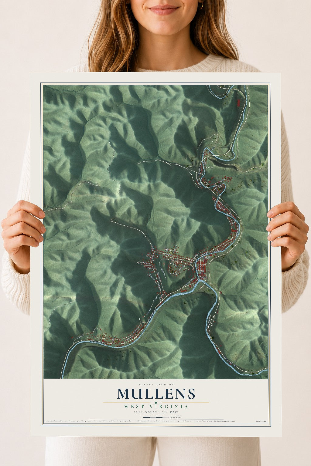 Map of Mullens, West Virginia, 18 x 24 inch unframed archival matte print