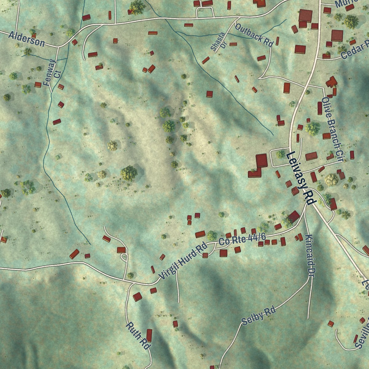 Close-up of the map of Nettie, West Virginia print showing street and building detail