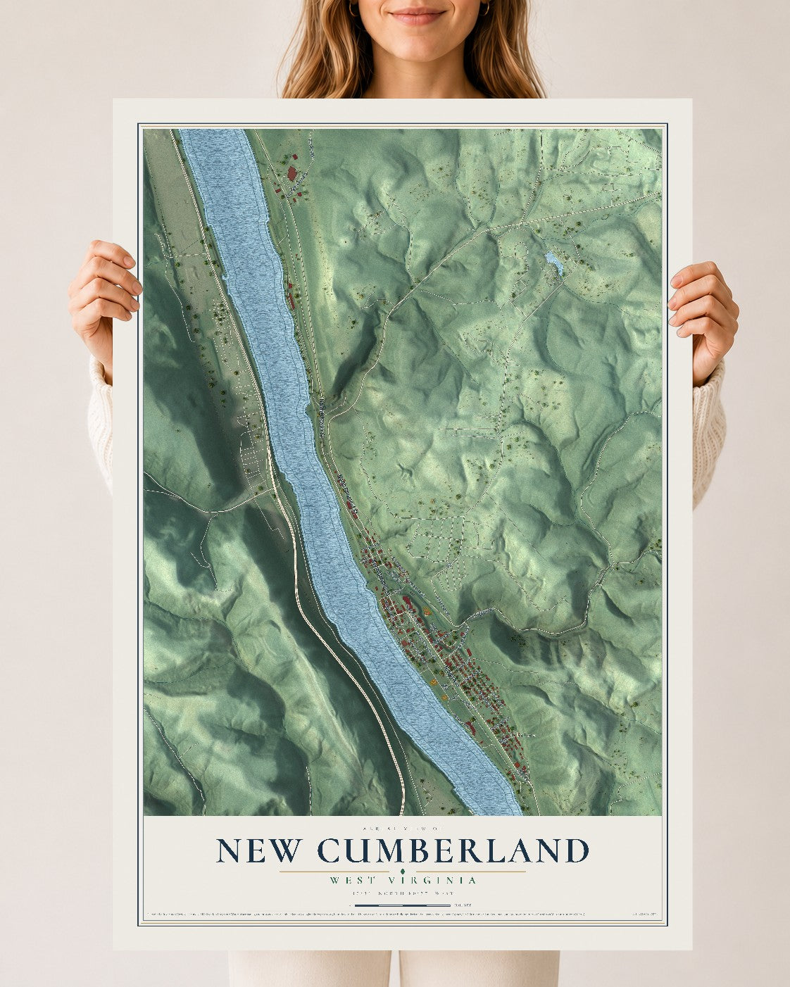 Map of New Cumberland, West Virginia, 24 x 36 inch unframed archival matte print