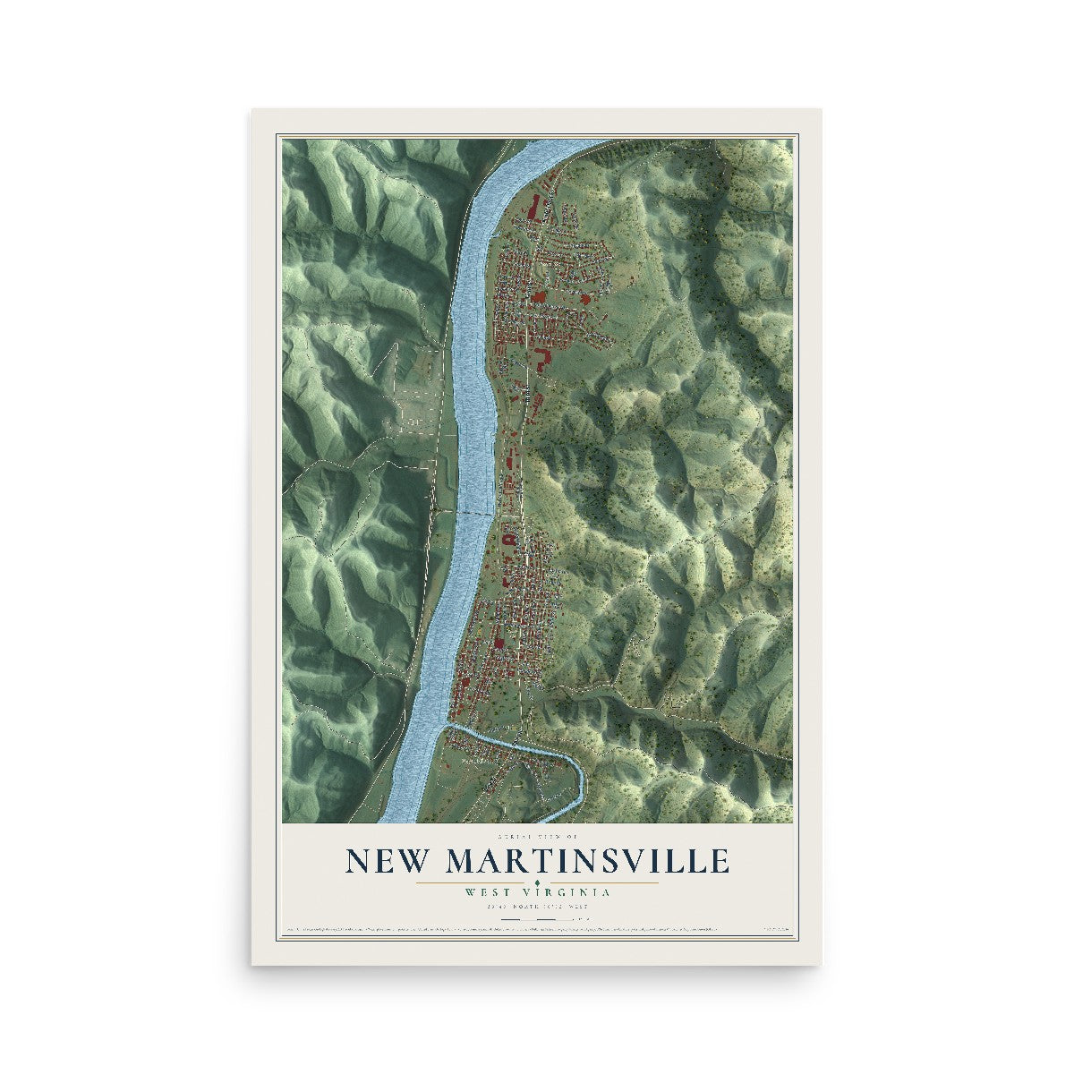 Map of New Martinsville, West Virginia, 12 x 18 inch unframed archival matte print