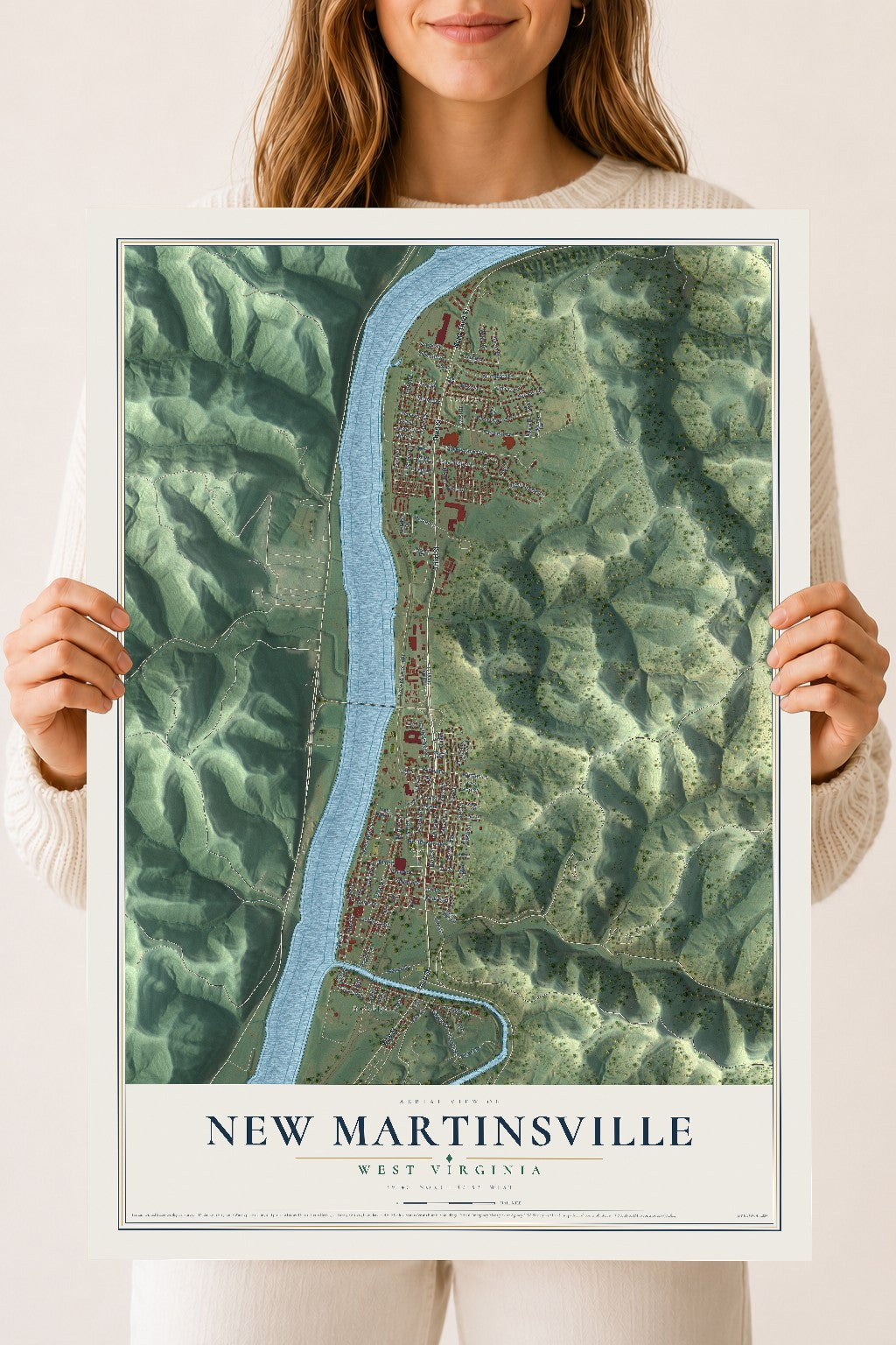 Map of New Martinsville, West Virginia, 18 x 24 inch unframed archival matte print