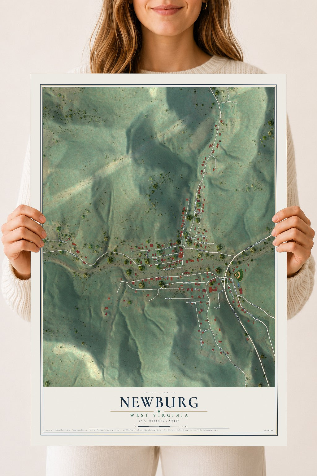 Map of Newburg, West Virginia, 18 x 24 inch unframed archival matte print