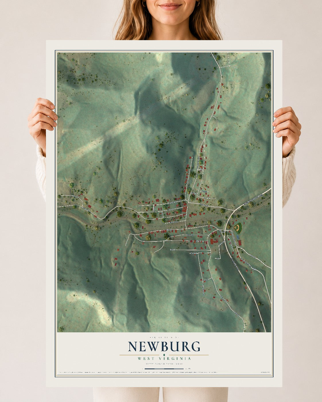 Map of Newburg, West Virginia, 24 x 36 inch unframed archival matte print