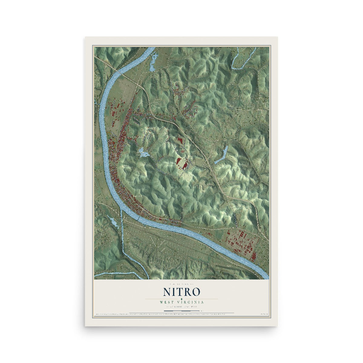 Map of Nitro, West Virginia, 12 x 18 inch unframed archival matte print
