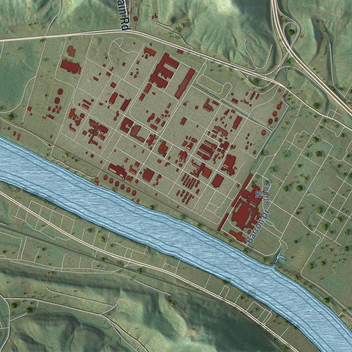 Second close-up of the map of Nitro, West Virginia print showing more streets and buildings