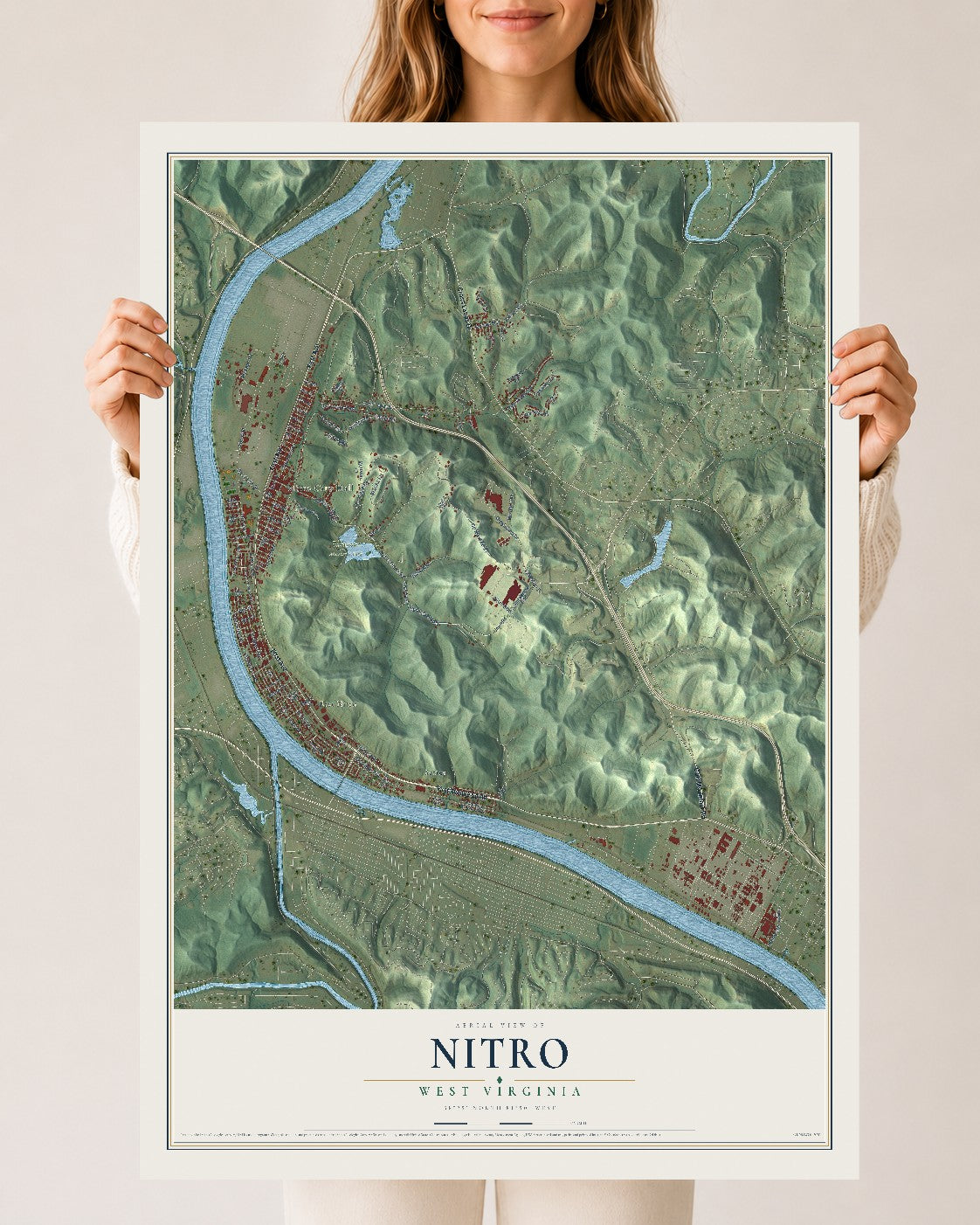 Map of Nitro, West Virginia, 24 x 36 inch unframed archival matte print