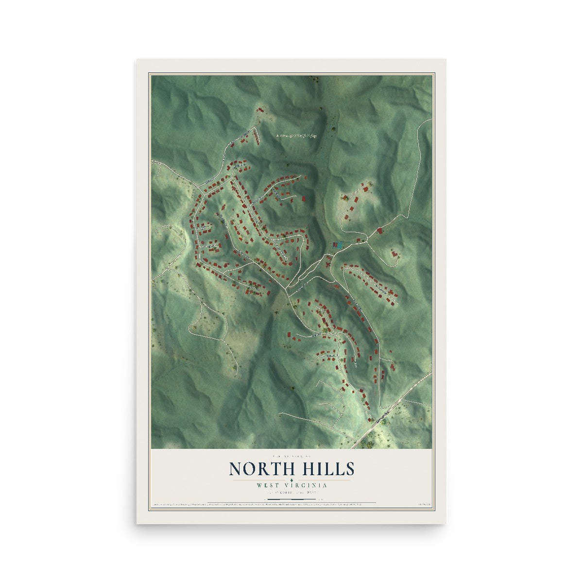 Map of North Hills, West Virginia, 12 x 18 inch unframed archival matte print