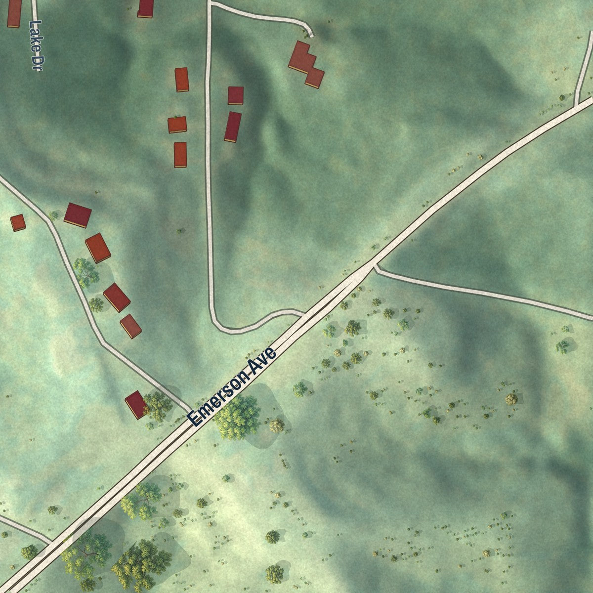 Second close-up of the map of North Hills, West Virginia print showing more streets and buildings