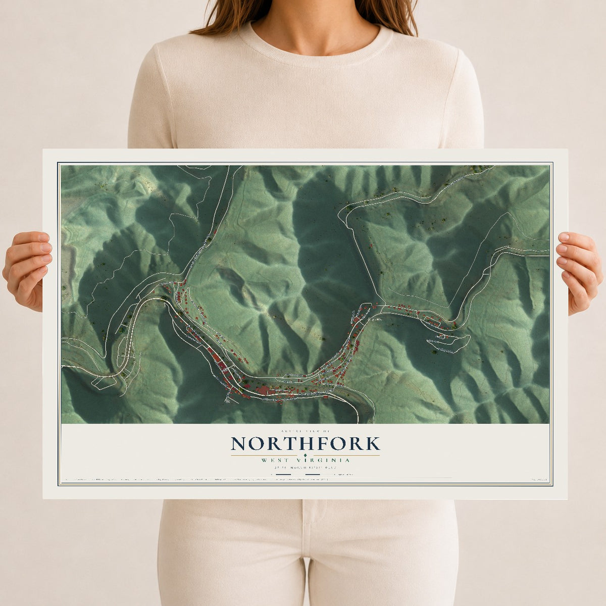 Map of Northfork, West Virginia, 12 x 18 inch unframed archival matte print