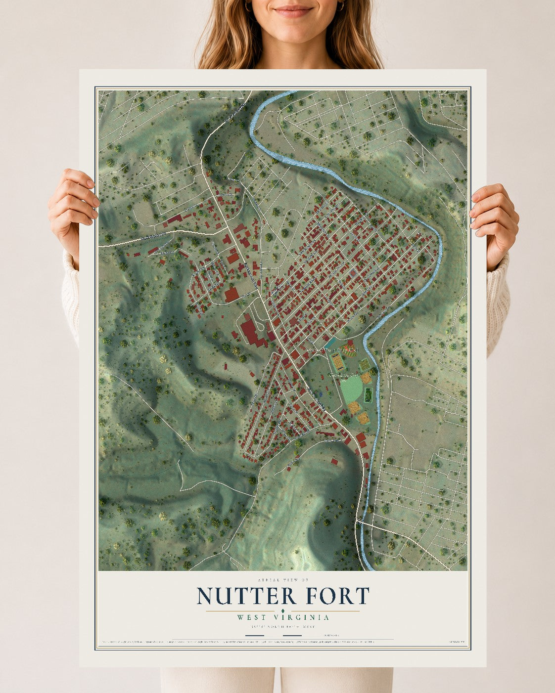 Map of Nutter Fort, West Virginia, 24 x 36 inch unframed archival matte print