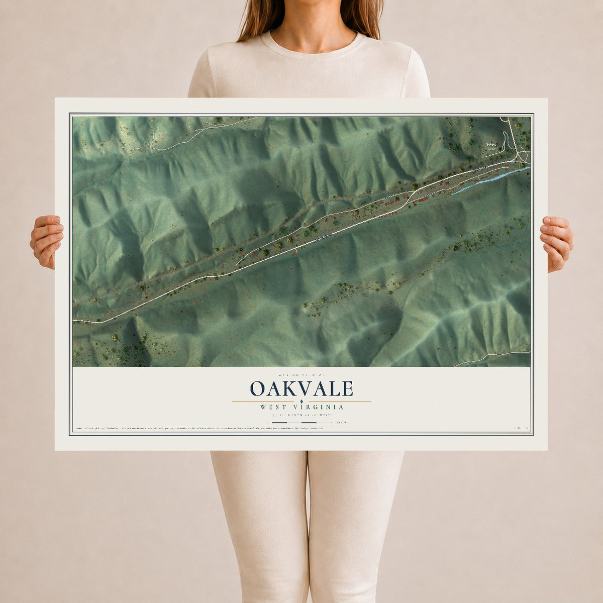 Map of Oakvale, West Virginia, 24 x 36 inch unframed archival matte print