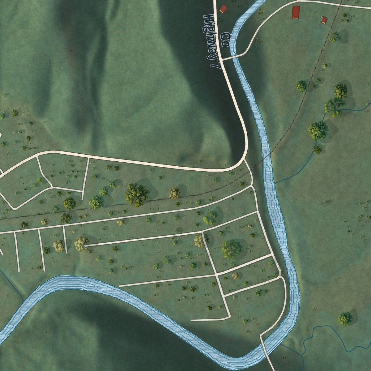 Close-up of the map of Oceana, West Virginia print showing street and building detail
