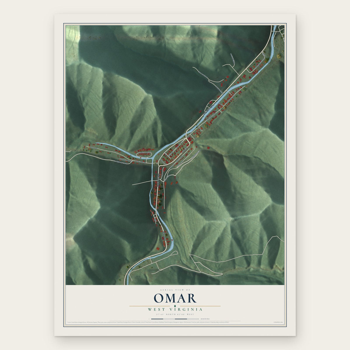 Omar, West Virginia map print, the full design