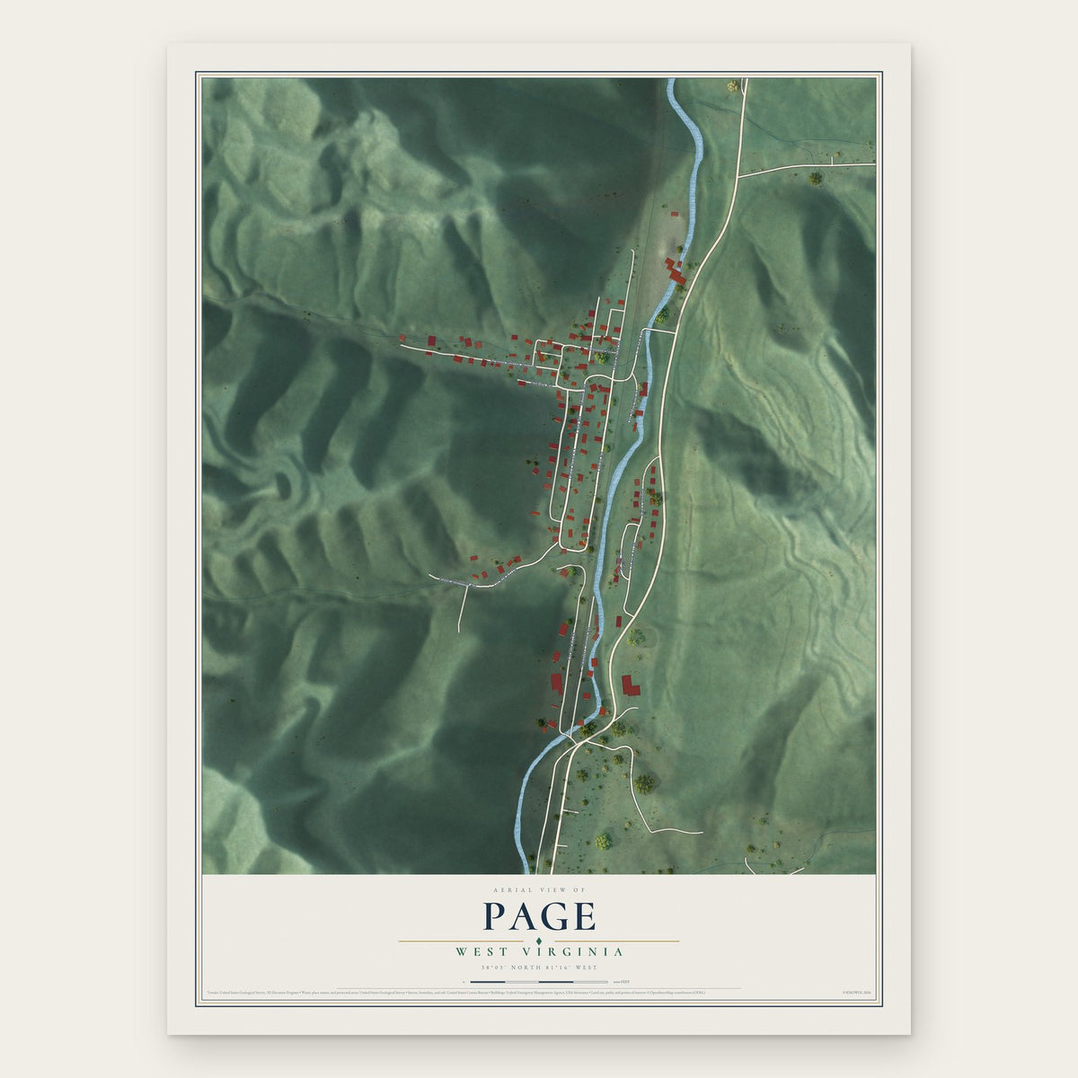 Page, West Virginia map print, the full design
