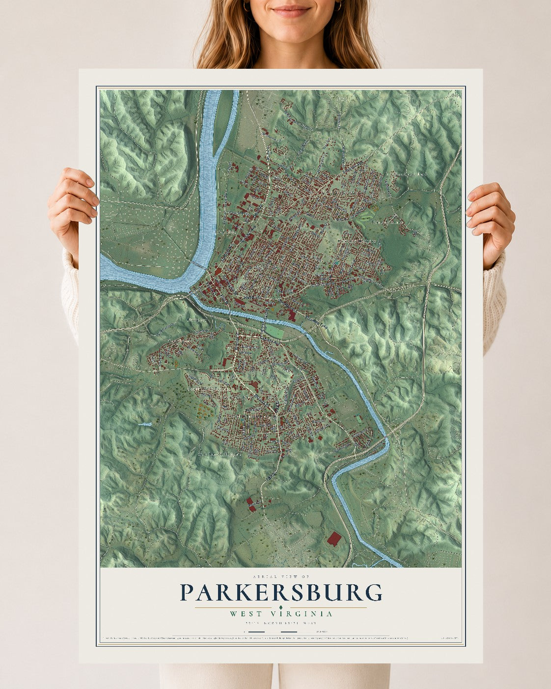 Map of Parkersburg, West Virginia, 24 x 36 inch unframed archival matte print
