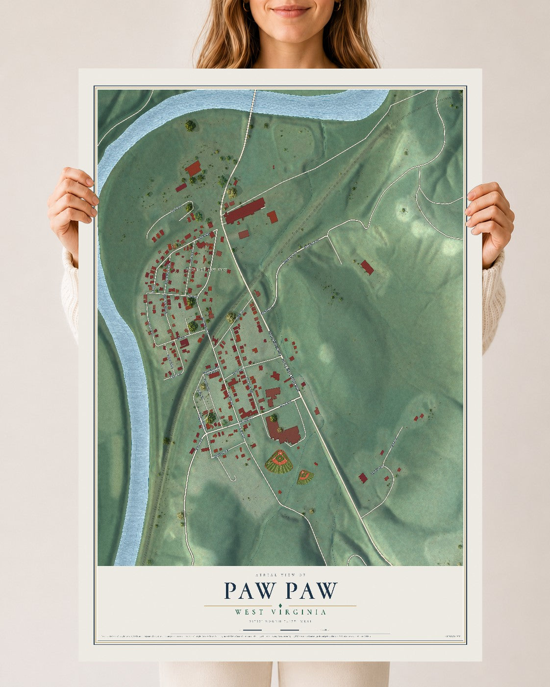 Map of Paw Paw, West Virginia, 24 x 36 inch unframed archival matte print