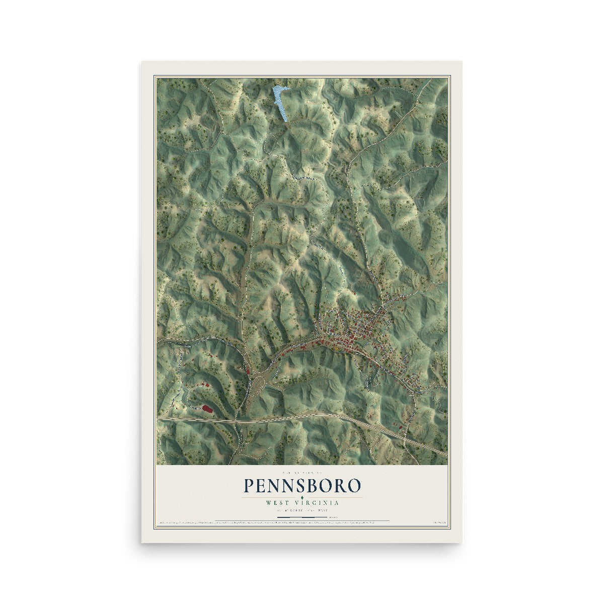 Map of Pennsboro, West Virginia, 12 x 18 inch unframed archival matte print